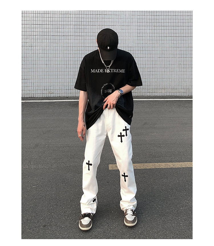 A chock ins high street vibe pants men and women hiphop bomb street cross jeans man