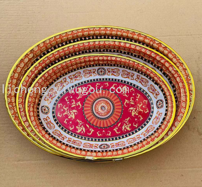 New plastic plates, fruit and vegetable plates, gold-edge storage plates, fruit plates and printed plates Item Picture