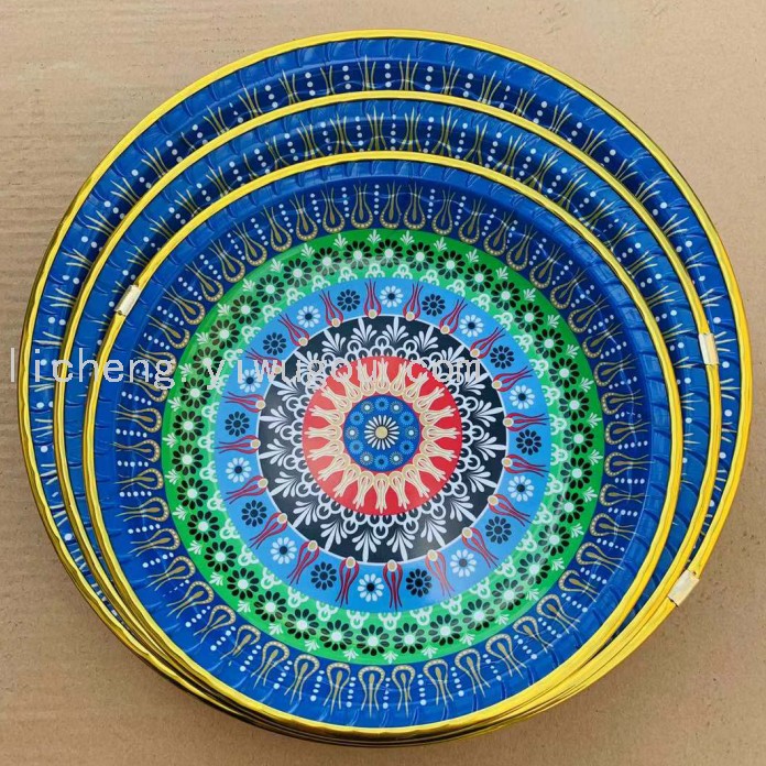 New plastic plates, fruit and vegetable plates, gold-edge storage plates, fruit plates and printed plates details Picture