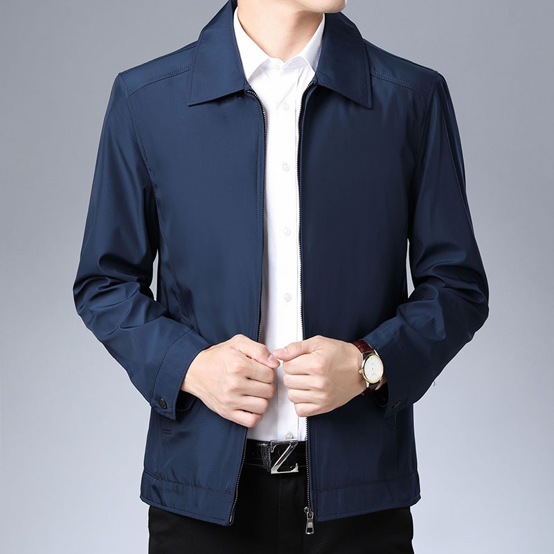 2021 New men's solid color lapel middle-aged jacket Spring and Autumn fashion casual zipper outerwear one-piece consignment details Picture
