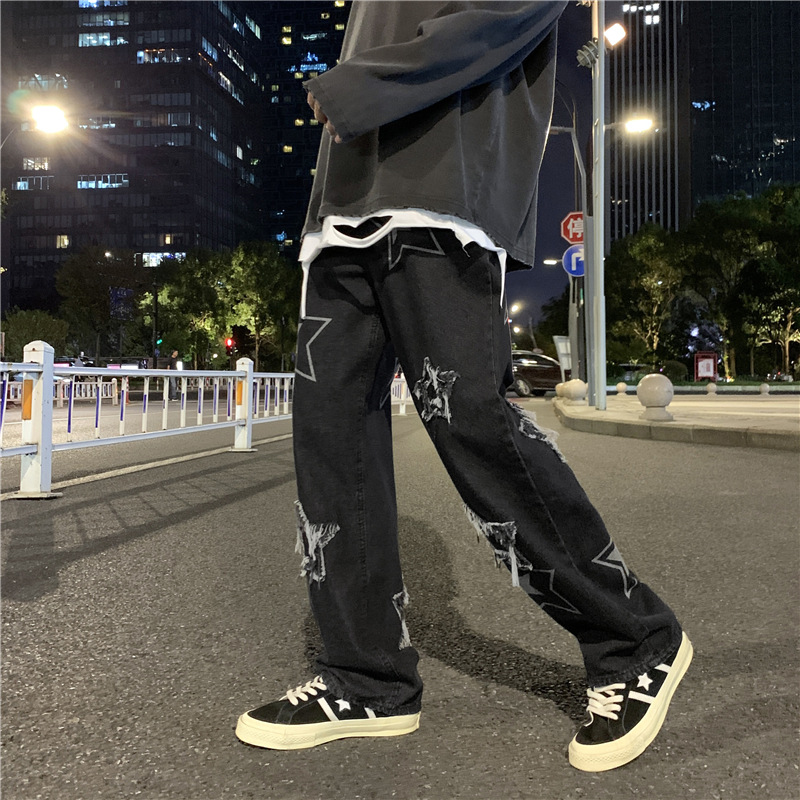 American retro jeans, men's oversized pants, high street ins trendy brand vibe, European and American streetwear long pants for autumn Specification image