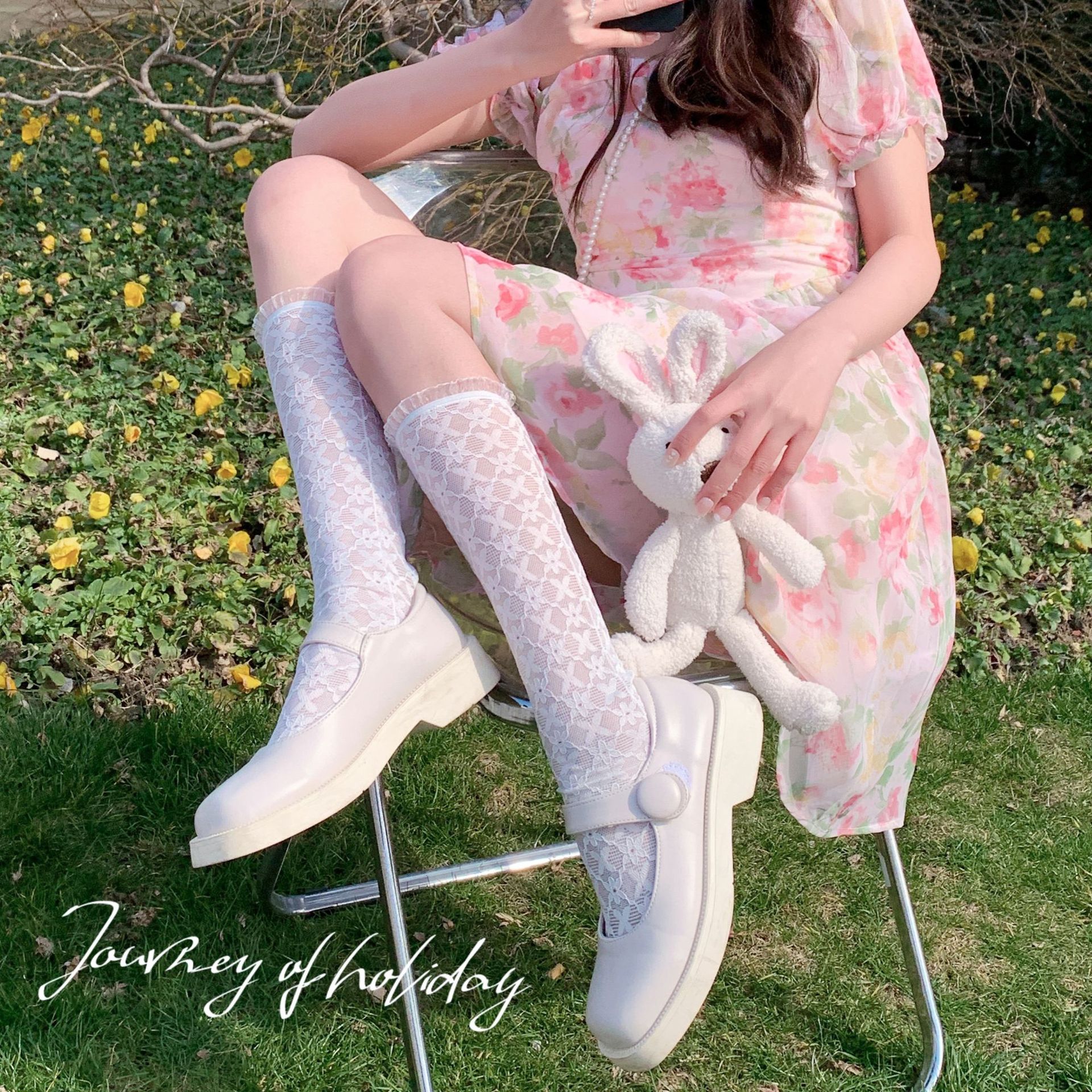 网纱蕾丝及膝小腿袜夏季JK洛丽塔甜美女袜性感袜子高筒日系镂空