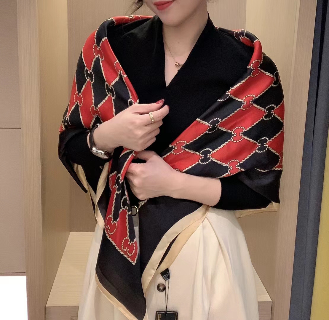 2022春夏新款印花110丝巾女 百搭仿真丝大方巾遮阳装饰沙滩巾披肩