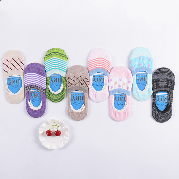 夏季棉质船袜女 条纹网格女士隐形袜 韩版防滑运动袜子 厂家批发