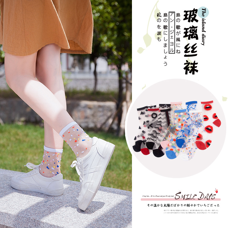 玻璃丝袜子中筒女士水晶袜 时尚女袜春夏季透明薄款丝袜波点 批发