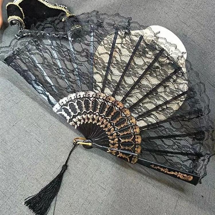 Stage props Dark girl sick Charming Goth lolita retro Japanese style and wind lace cheongsam fan worker