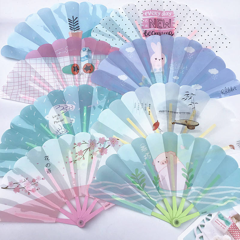 Japanese and Korean cute cartoon flower language children's fragrance plastic folding fan portable students holiday gift