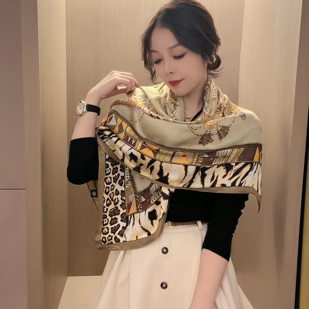 Spring/Summer 2022 New Printed 110 Silk Scarf Women's Imitation Silk Large Square Shawl Shade Decorative Beach Towel Shawl details Picture