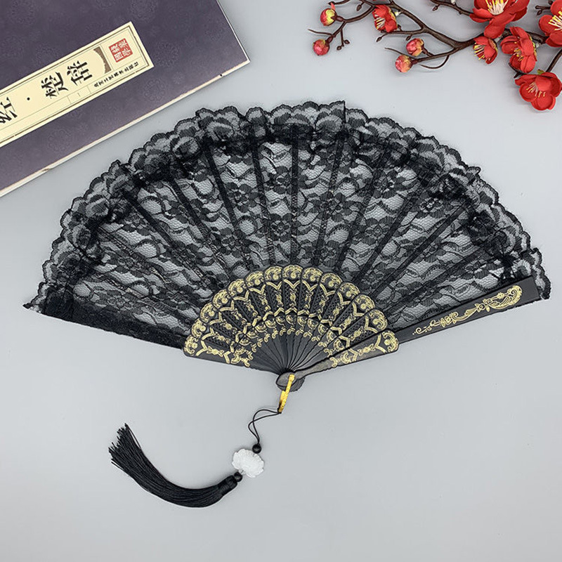 European retro lace lady's fan Summer orchid fan dance performance photography photography props folding fan fan