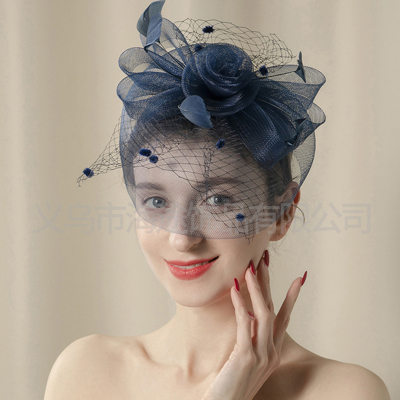 European Amazon handmade linen gauze top hat ball dinner elegant hair accessories small top hat female manufacturers thumbnail