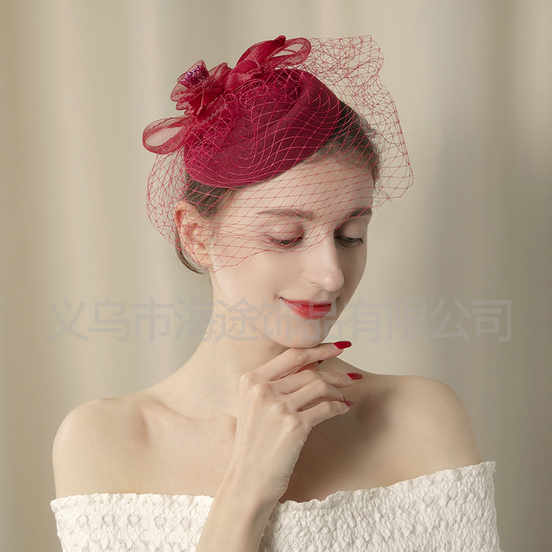 Cross-border retro bride's hair, feather, night Shanghai cheongsam, veil, headwear, gauze, top hat, evening dress, hair accessory Application Scenario