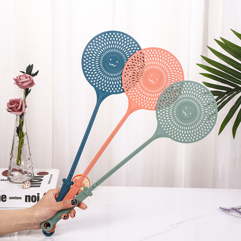 M3- 108家用网面笑脸苍蝇拍夏季长柄手动灭蝇拍简约塑料纯色灭蚊