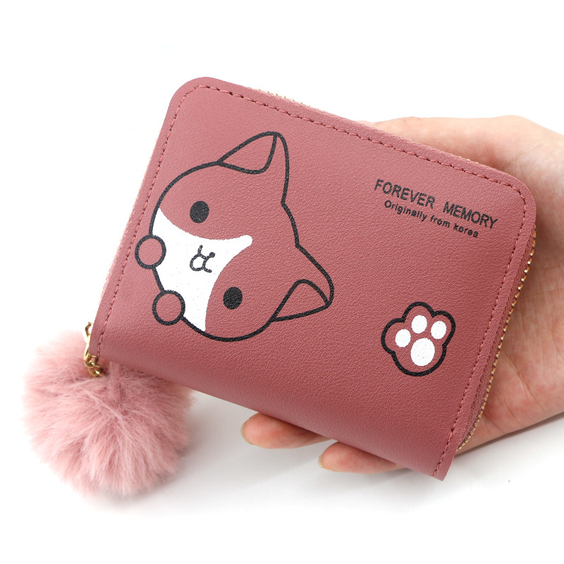 Card bag spot zipper bag female purse zipper short hair ball dog lovely solid color hand bag short pull female bag thumbnail