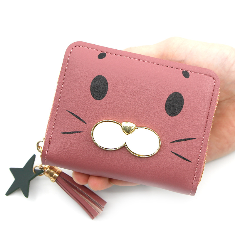 zipper bag女士拉链短款小猫可爱证件零短钱包手拿包钱夹卡包图
