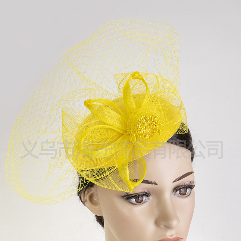 Amazon's best-selling European and American premium feather, flower, net, gauze hat, bridal headwear, fashionable hair accessory, top hat, and linen headwear details Picture