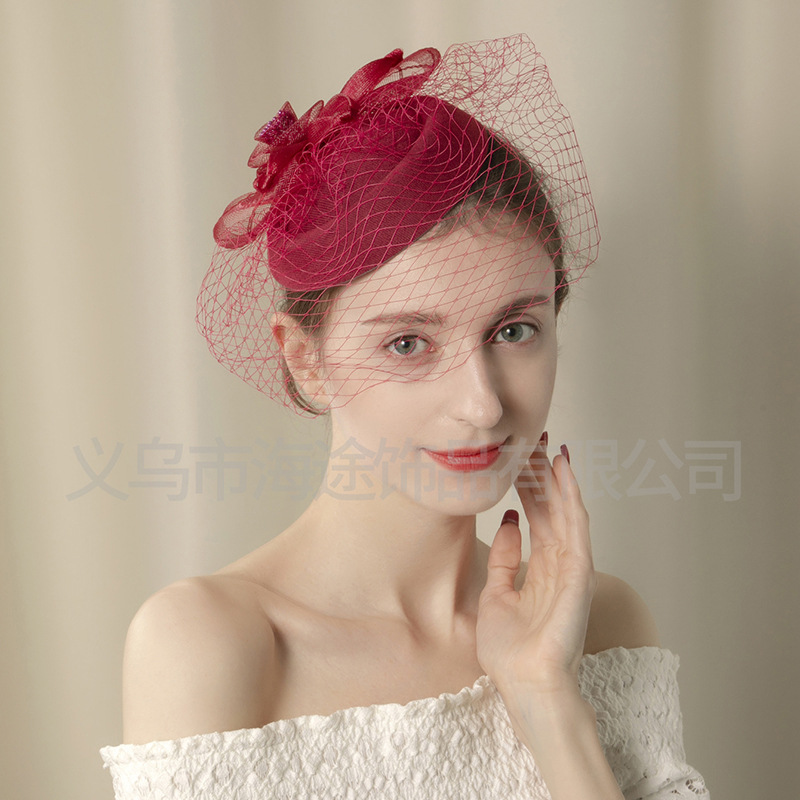 Cross-border retro bride's hair, feather, night Shanghai cheongsam, veil, headwear, gauze, top hat, evening dress, hair accessory