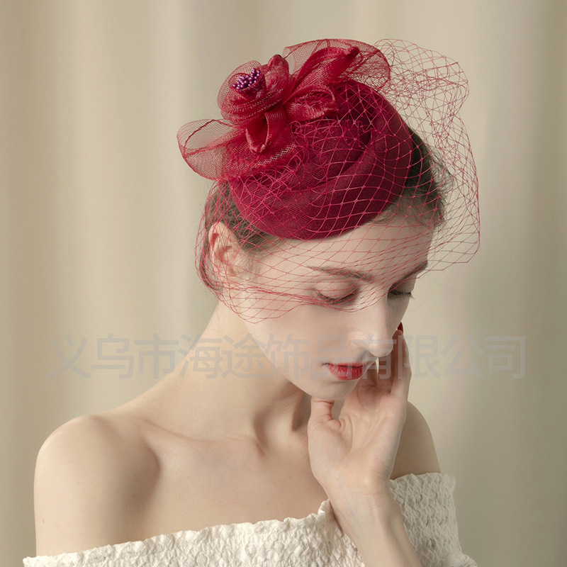 Cross-border retro bride's hair, feather, night Shanghai cheongsam, veil, headwear, gauze, top hat, evening dress, hair accessory details Picture