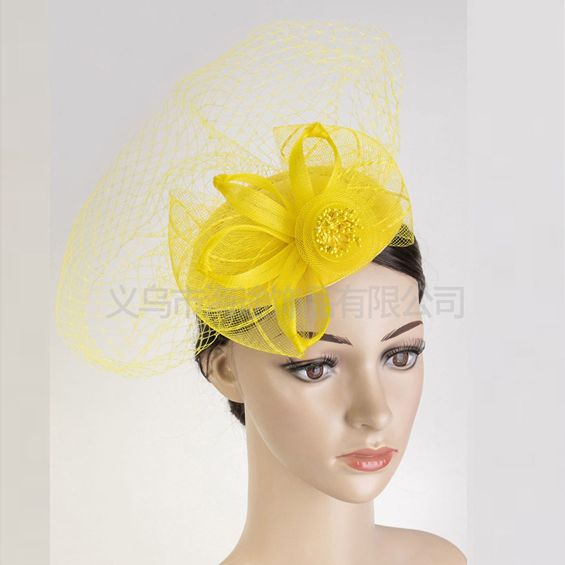 Amazon selling European and American fine feather flower net gauze hat bridal headdress fashion hair accessories top hat hemp yarn headdress thumbnail