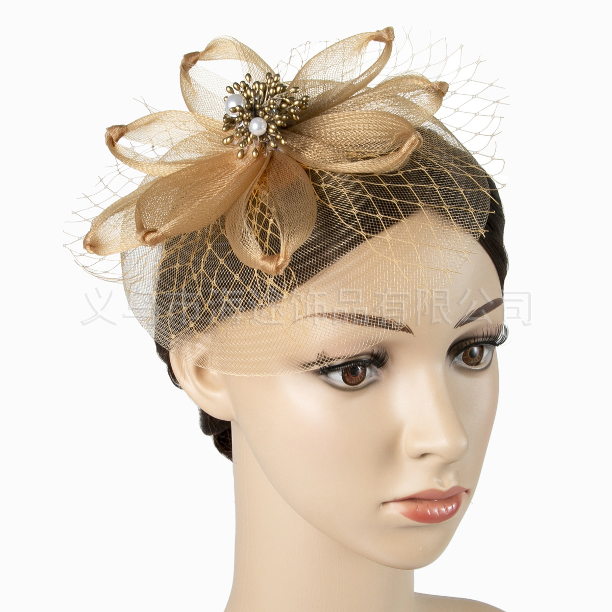 Lady's top hat European and American style flax pearl flower gauze material top hat fast sale brides top hat source