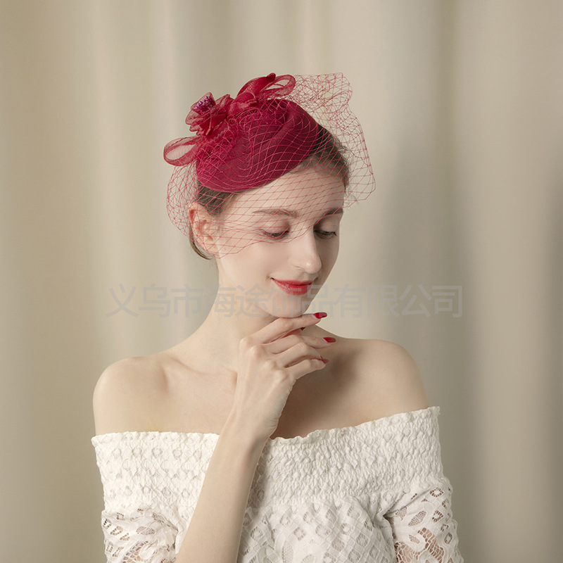 Cross-border retro bride's hair, feather, night Shanghai cheongsam, veil, headwear, gauze, top hat, evening dress, hair accessory Specification image