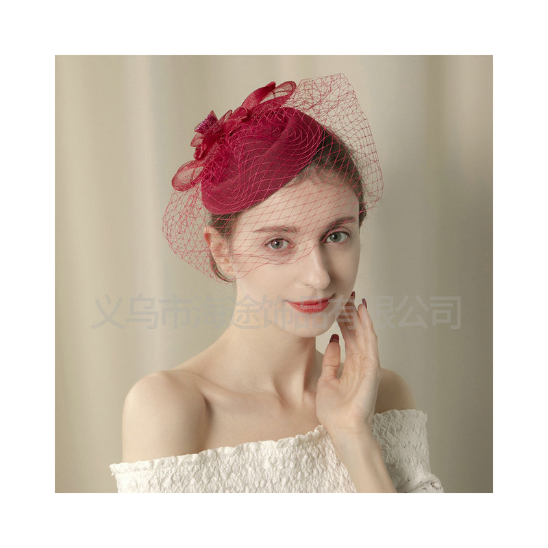Cross-border retro bride's hair, feather, night Shanghai cheongsam, veil, headwear, gauze, top hat, evening dress, hair accessory Item Picture
