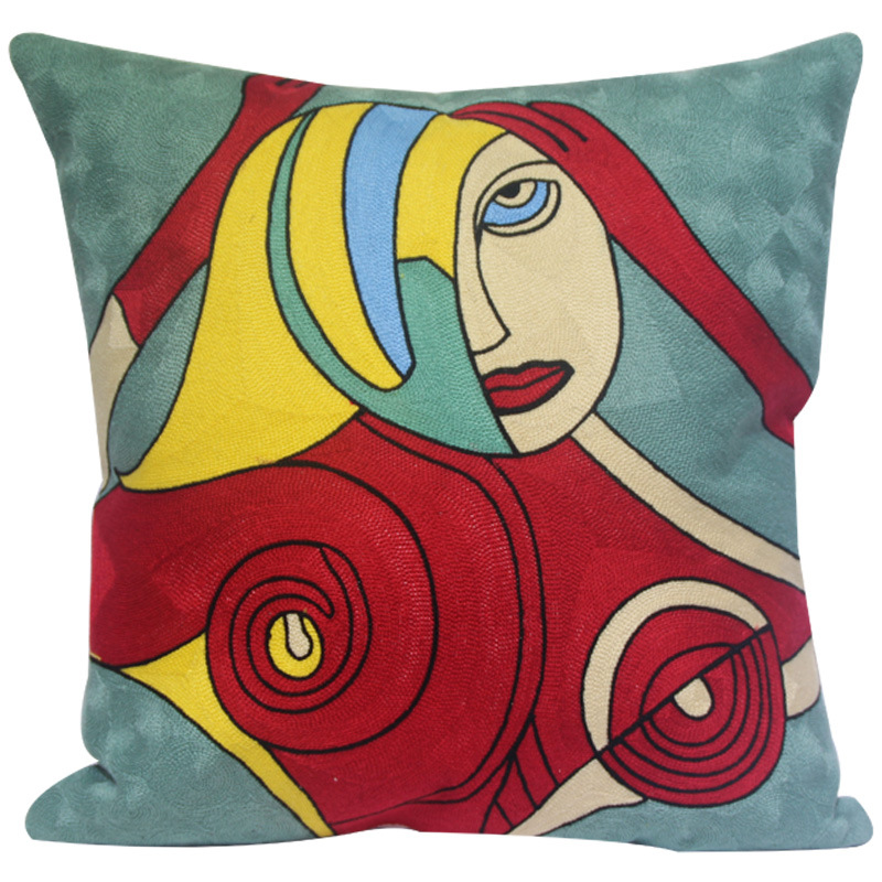 毕加索抽象人物单面刺绣抱枕套沙发靠垫套不含芯可定制详情图2