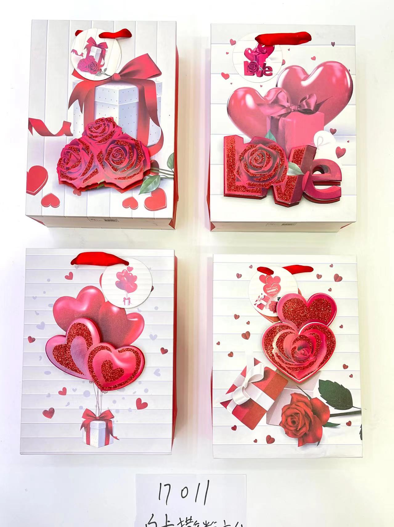 心形3D撒粉礼品袋购物袋包装袋服装袋节日礼品袋 纸袋可定制 现货