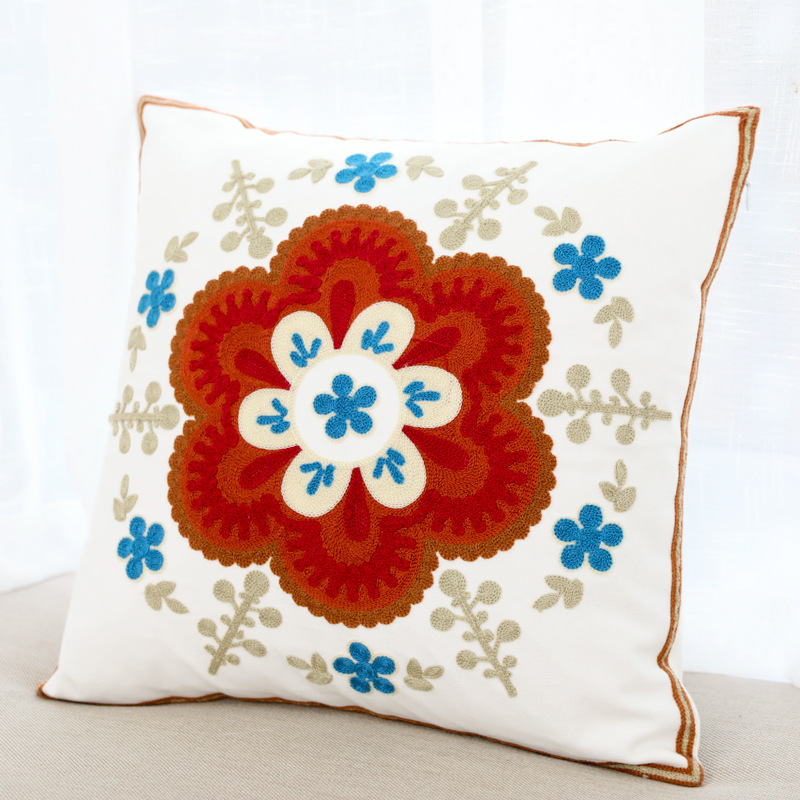 Modern and simple cushions, thickened pure cotton sofa, embroidered flower cushions, rural cushions, Mediterranean and Nordic wholesale details Picture