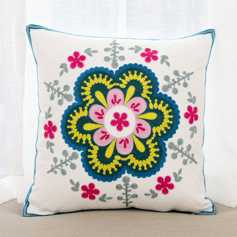 Modern and simple cushions, thickened pure cotton sofa, embroidered flower cushions, rural cushions, Mediterranean and Nordic wholesale
