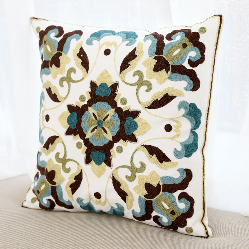 Modern and simple cushions, thickened pure cotton sofa, embroidered flower cushions, rural cushions, Mediterranean and Nordic wholesale Specification image