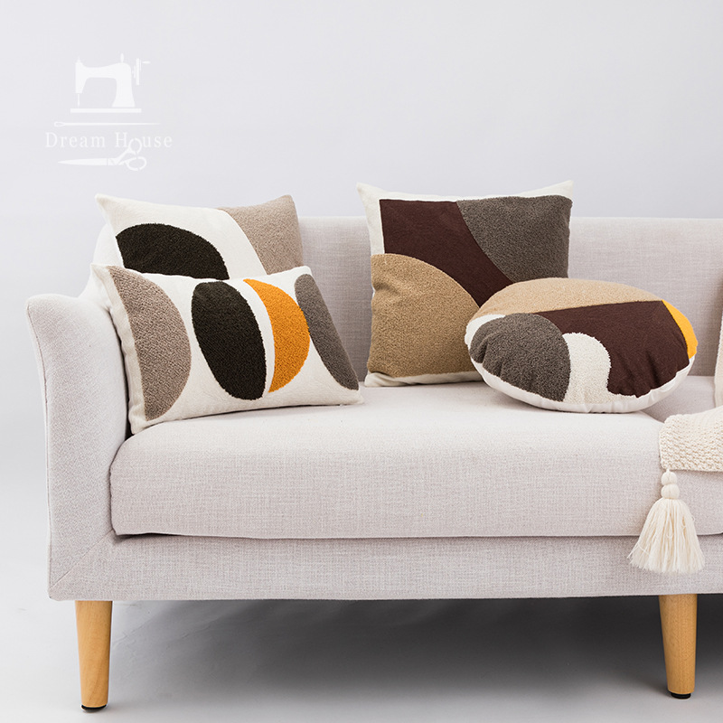 Wholesale of Nordic InS-style throw pillows, geometric abstract waist pillows, embroidered modern and simple sofa and living room cushions details Picture
