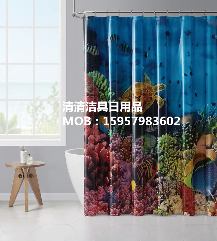 浴帘 整版大版定位浴帘 海洋浴帘 沙滩浴帘 带不锈钢锁眼