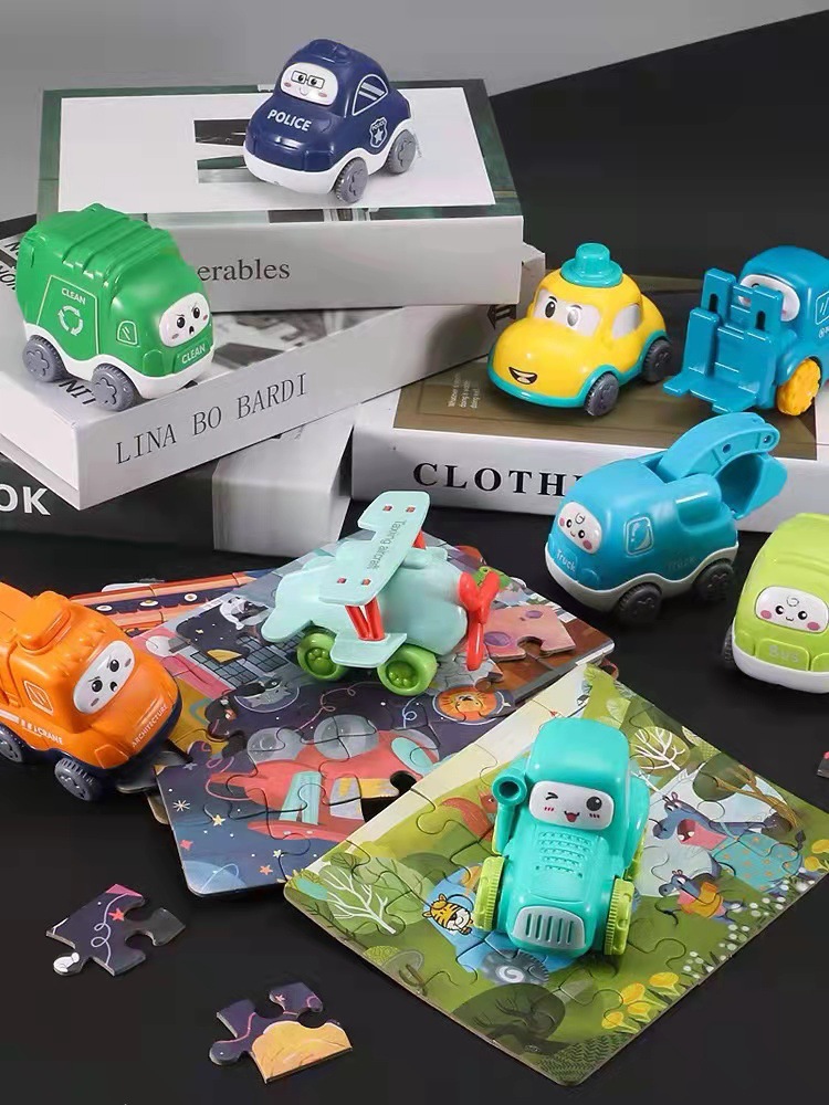Children's educational inertial car toys, plastic cartoon toy cars with jigsaw puzzles, and early education toys for kindergartens are selling well at street stalls Application Scenario