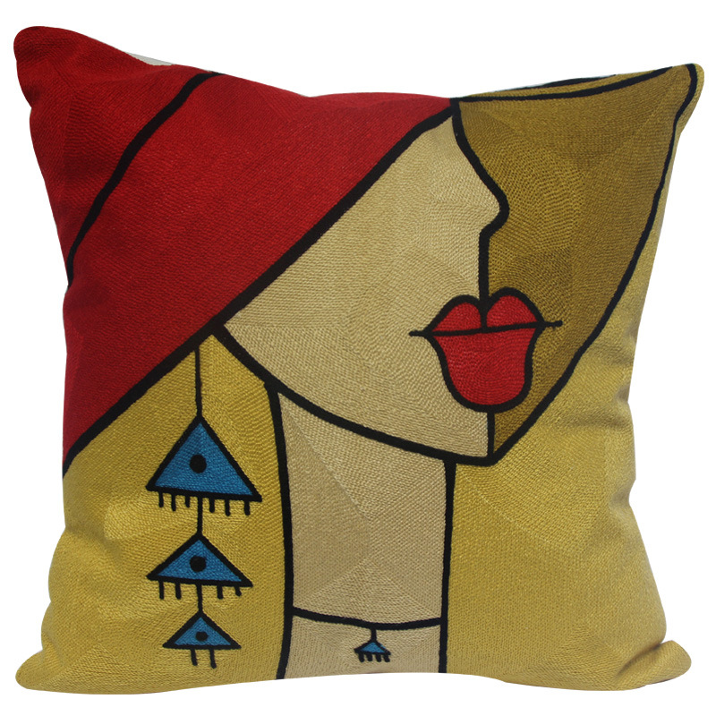 毕加索抽象人物单面刺绣抱枕套沙发靠垫套不含芯可定制详情图3