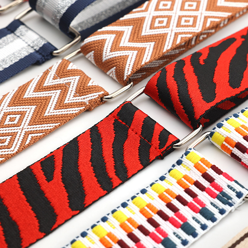 Double-sided woven strap, knitted strap, satin strap, thickened backpack strap -5cm polyester printed jacquard PU shoulder strap wholesale details Picture