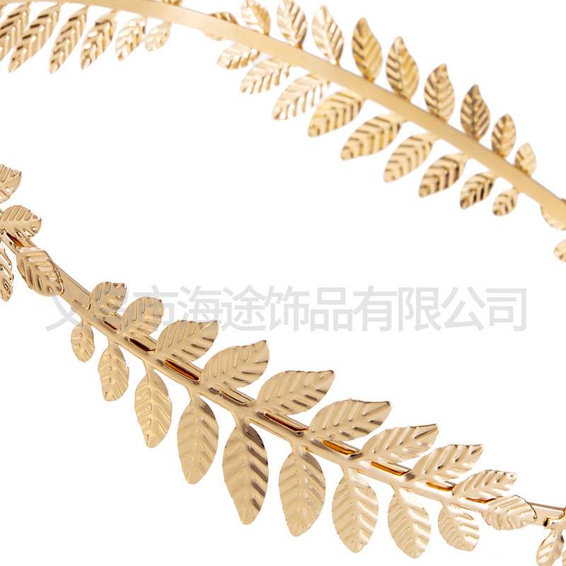 European and American fashionable hair accessories, Baroque golden leaf hair bands, beautiful bride crowns, round headbands, wholesale hair accessories Item Picture