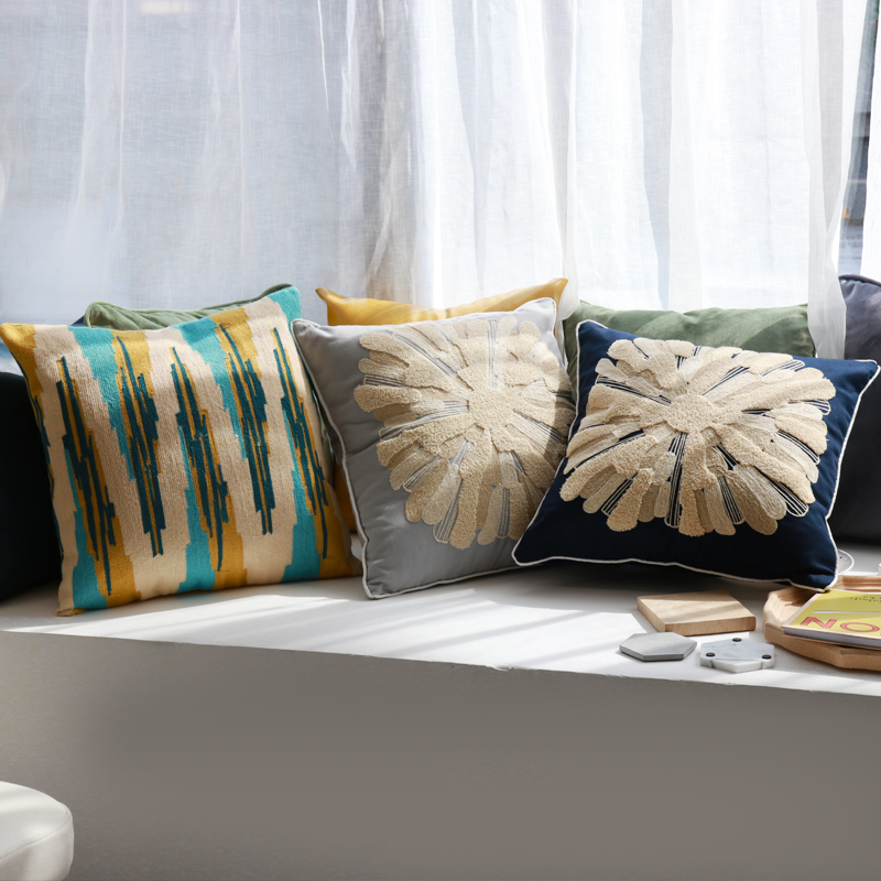 SAN Yue Xi Nordic embroidery pillow, all-cotton yellow living room sofa chair backrest, model room American-style pillow cushion cover Application Scenario