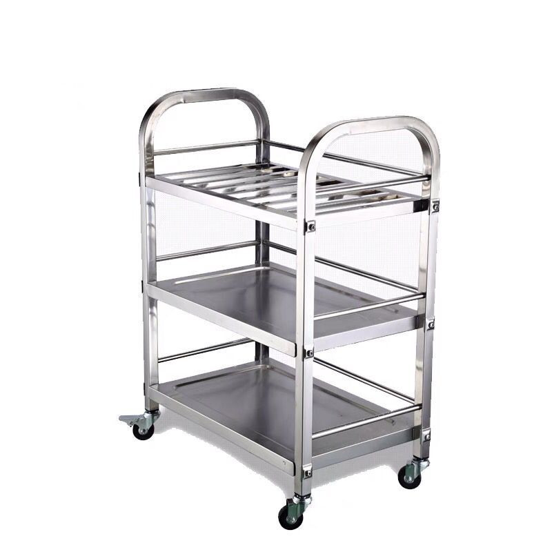 New stainless steel hot pot cart, three-layer multi-functional side dish storage rack, tube-type steam pot driver, food push and collection cart Application Scenario