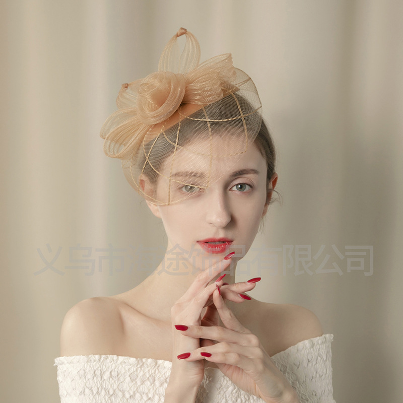 Amazon's best-selling wedding banquet tulle top hat, elegant and retro performance stage hair accessory, top hat for women Specification image