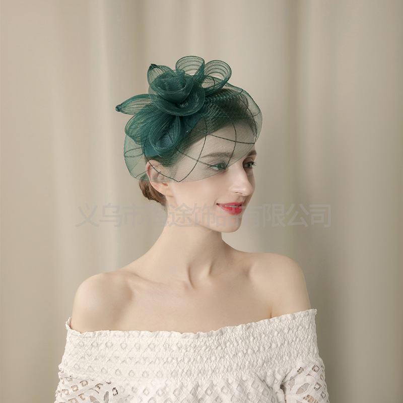 New model catwalk, retro mesh top hat, oversized horse club flower, versatile and elegant hair accessory, top hat for women details Picture