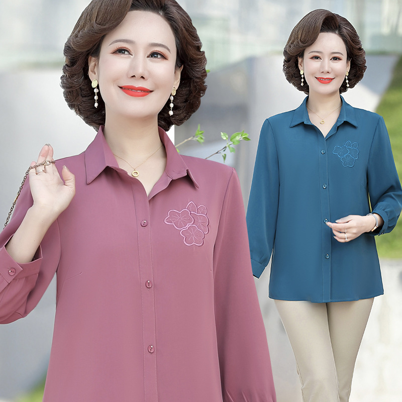 Mother Spring Blouse 2022 New middle-aged women's summer thin long-sleeve Chiffon small blouse blouse loose women