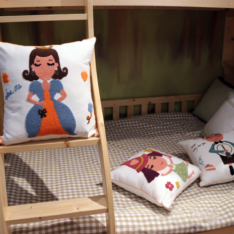 Cartoon children's room, embroidered flower cushions, pure cotton cushions, handcrafted cushions, simple and modern sofa, car cushions, nap time Specification image