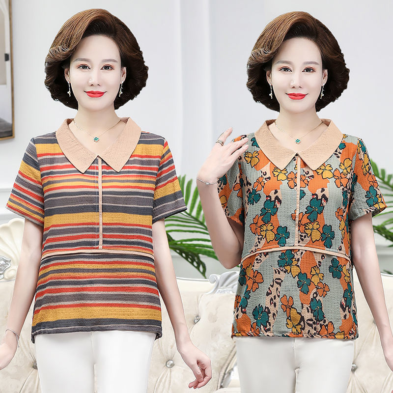 Mother summer short-sleeved T-shirt small shirt 2022 new middle-aged women western style fashion top Middle-aged women chiffon shirt