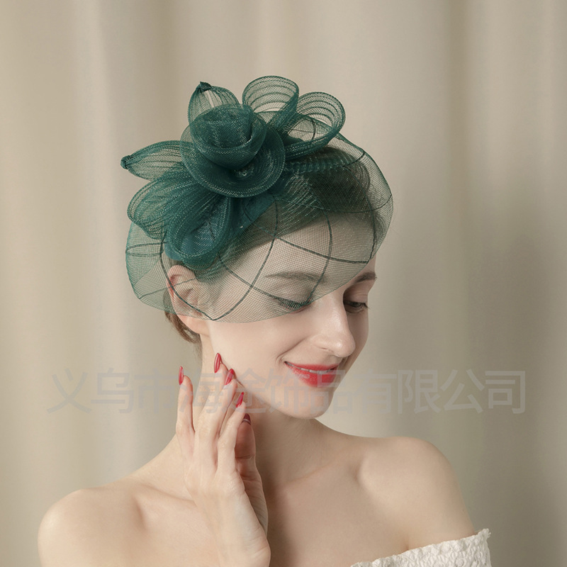 New model catwalk, retro mesh top hat, oversized horse club flower, versatile and elegant hair accessory, top hat for women Item Picture