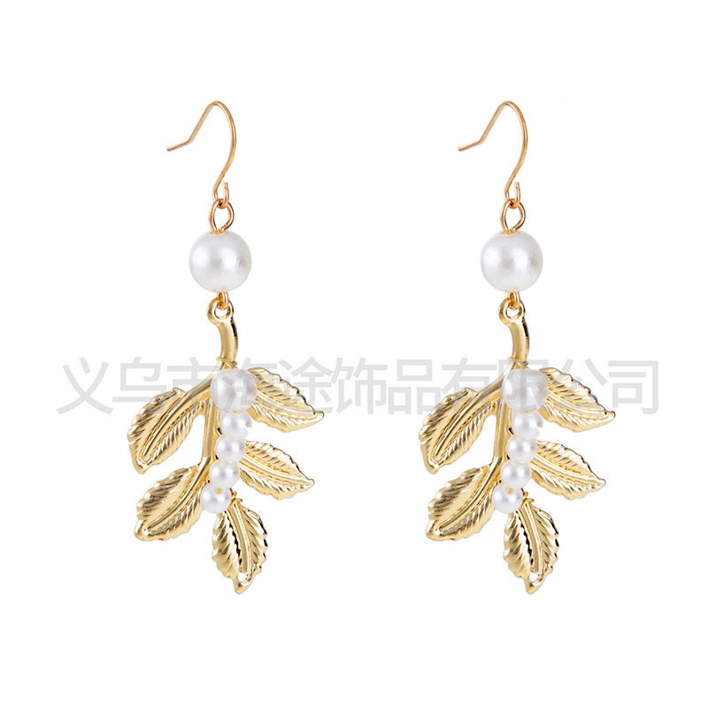 Korean-style best-selling golden alloy leaf bride headwear, internet-famous pearl hair bands, wedding hair accessories and wedding ornaments details Picture
