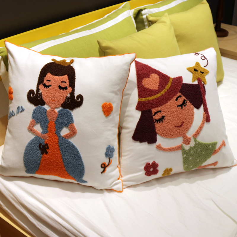 Cartoon children's room, embroidered flower cushions, pure cotton cushions, handcrafted cushions, simple and modern sofa, car cushions, nap time details Picture