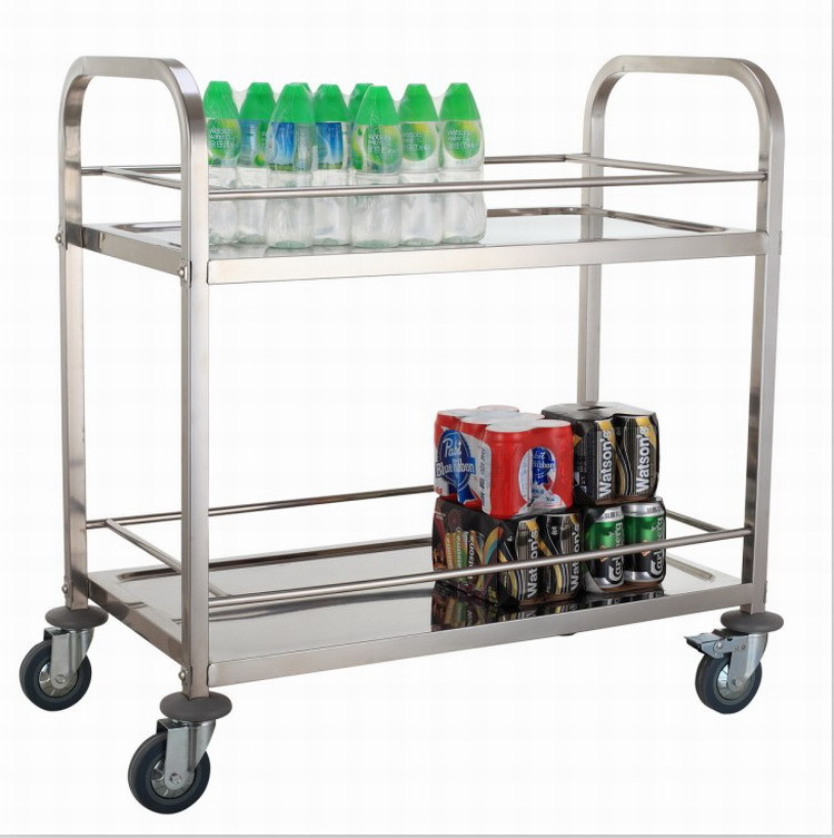 Stainless steel wine cart, two-layer double-layer food collection cart, hotel and restaurant kitchen storage rack, wine mobile trolley Item Picture