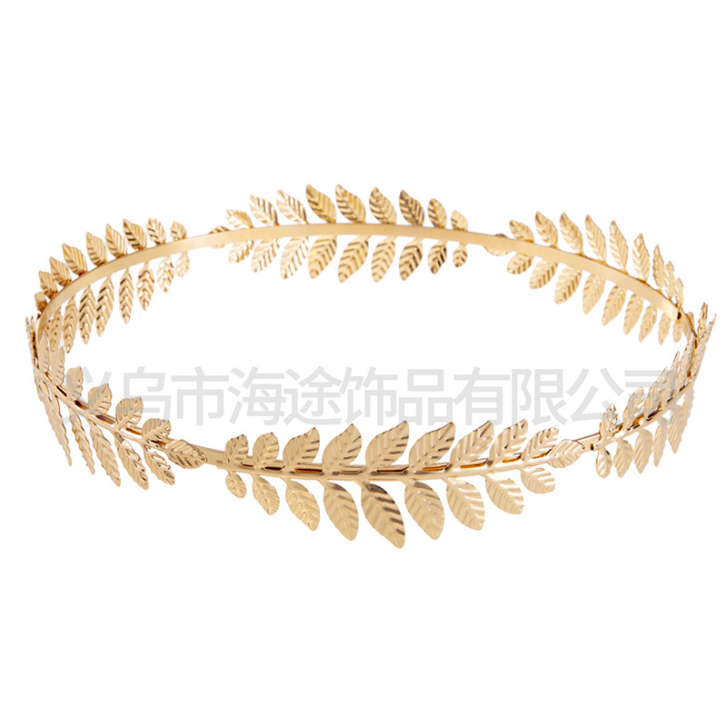 European and American fashionable hair accessories, Baroque golden leaf hair bands, beautiful bride crowns, round headbands, wholesale hair accessories details Picture