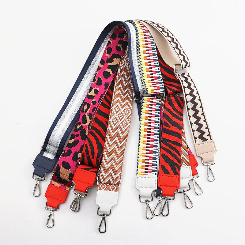 Double-sided woven strap, knitted strap, satin strap, thickened backpack strap -5cm polyester printed jacquard PU shoulder strap wholesale Specification image