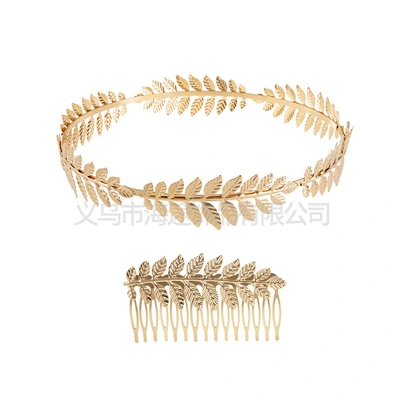 Europe and the United States fashion hair accessories Baroque golden leaves hair band only beautiful bride crown round head band hair accessories wholesale thumbnail